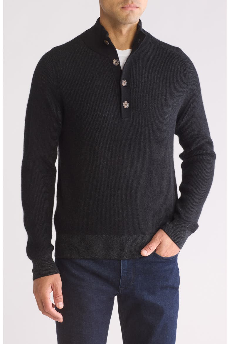 Rib Cashmere Mock Neck Sweater, Main, color, BLKGY