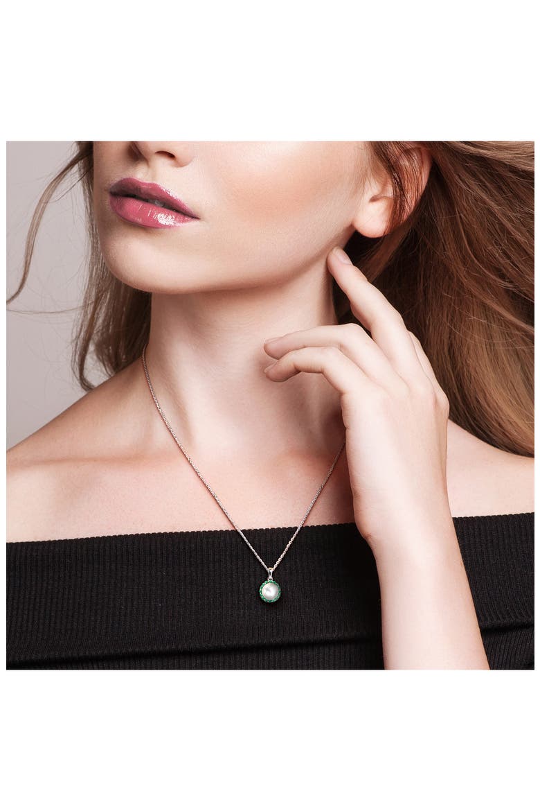 8-8.5mm Cultured Pearl & Emerald Pendant Necklace, Alternate, color, GREEN