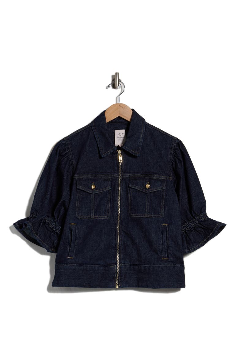Holly Elbow Sleeve Zip Denim Jacket, Main, color, INDIGO NOIR