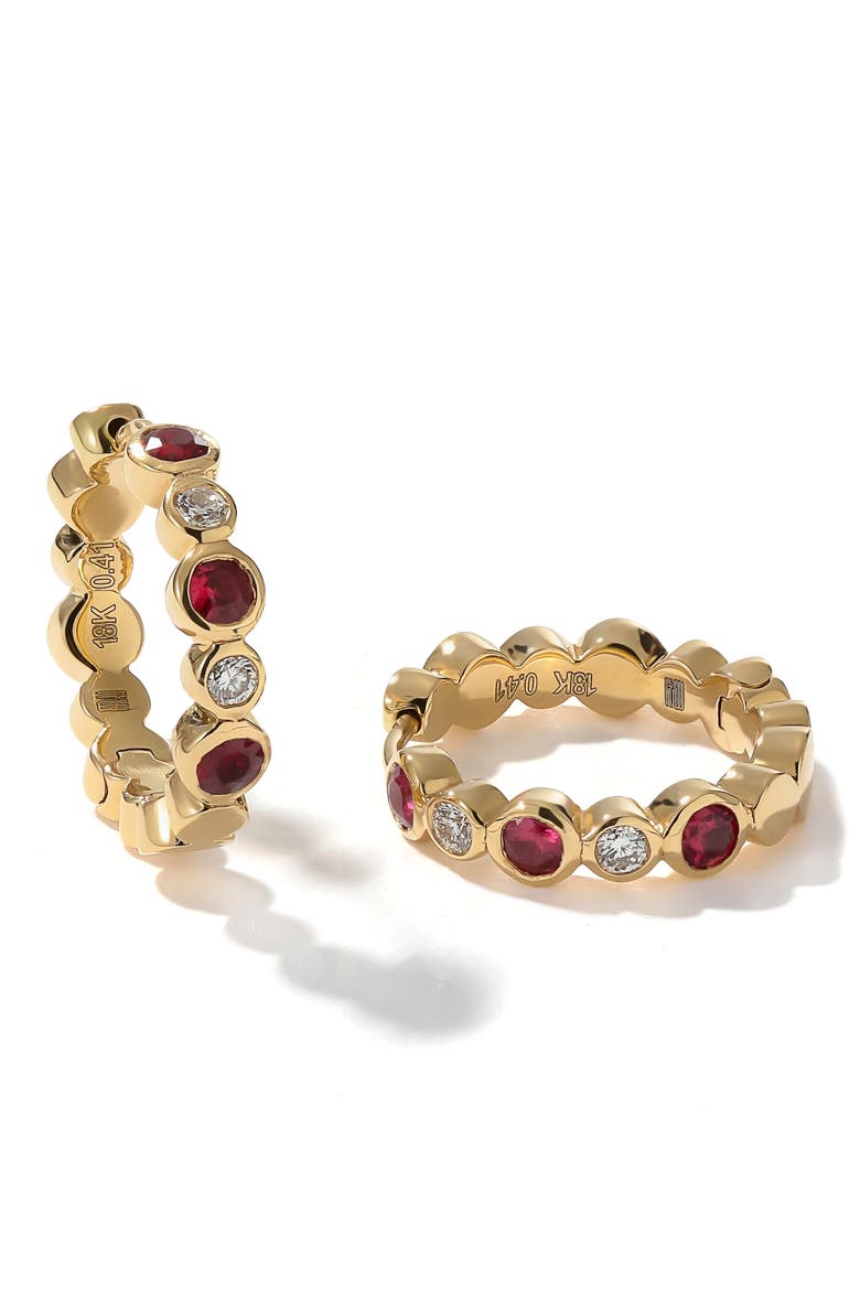 Bubbly Mini Hoop Earrings, Alternate, color, RUBY