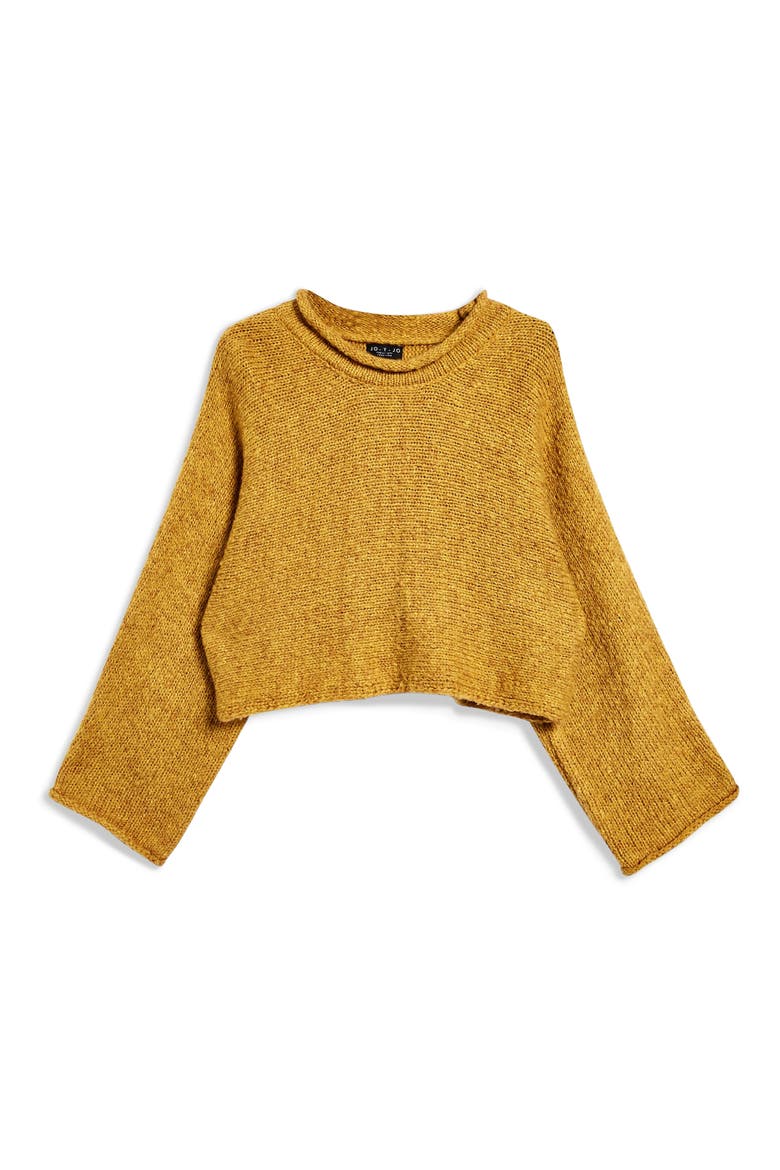 Punk Roll Neck Crop Sweater, Alternate, color, MUSTARD