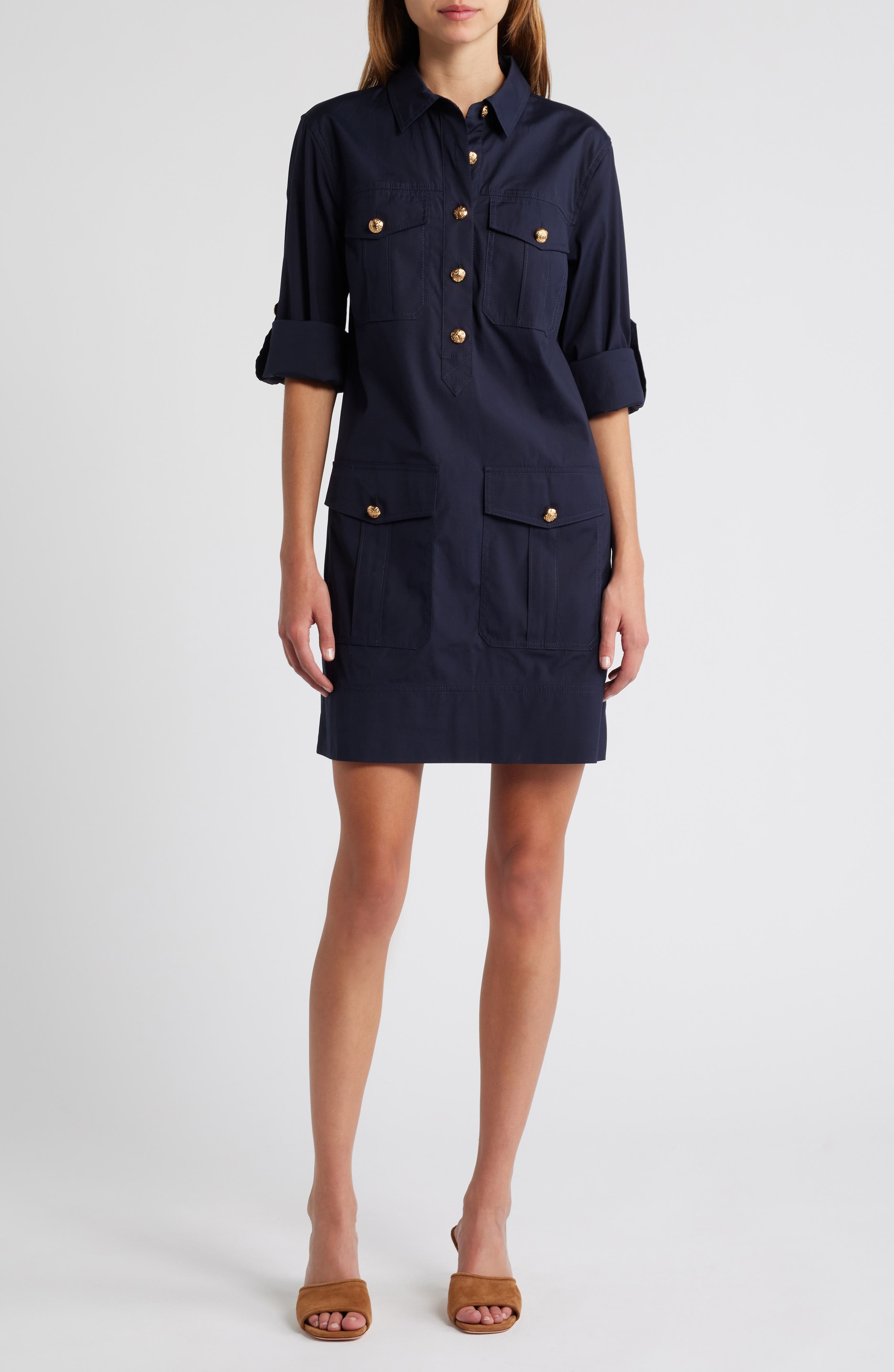 Veronica Beard Saude Long Sleeve Cargo Shirtdress