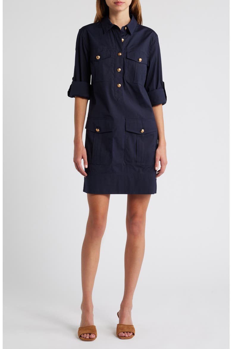 Saude Long Sleeve Cargo Shirtdress, Main, color, NAVY