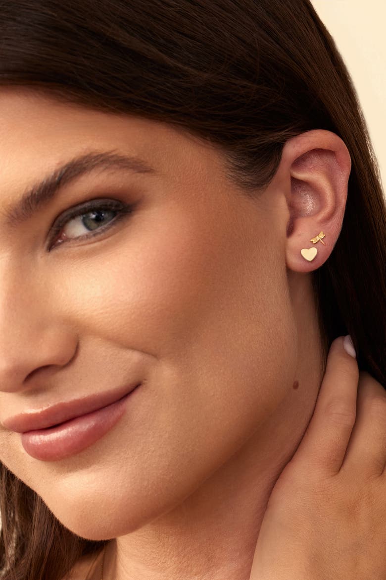 14K Gold Sweet Heart Studs, Alternate, color, Yellow Gold