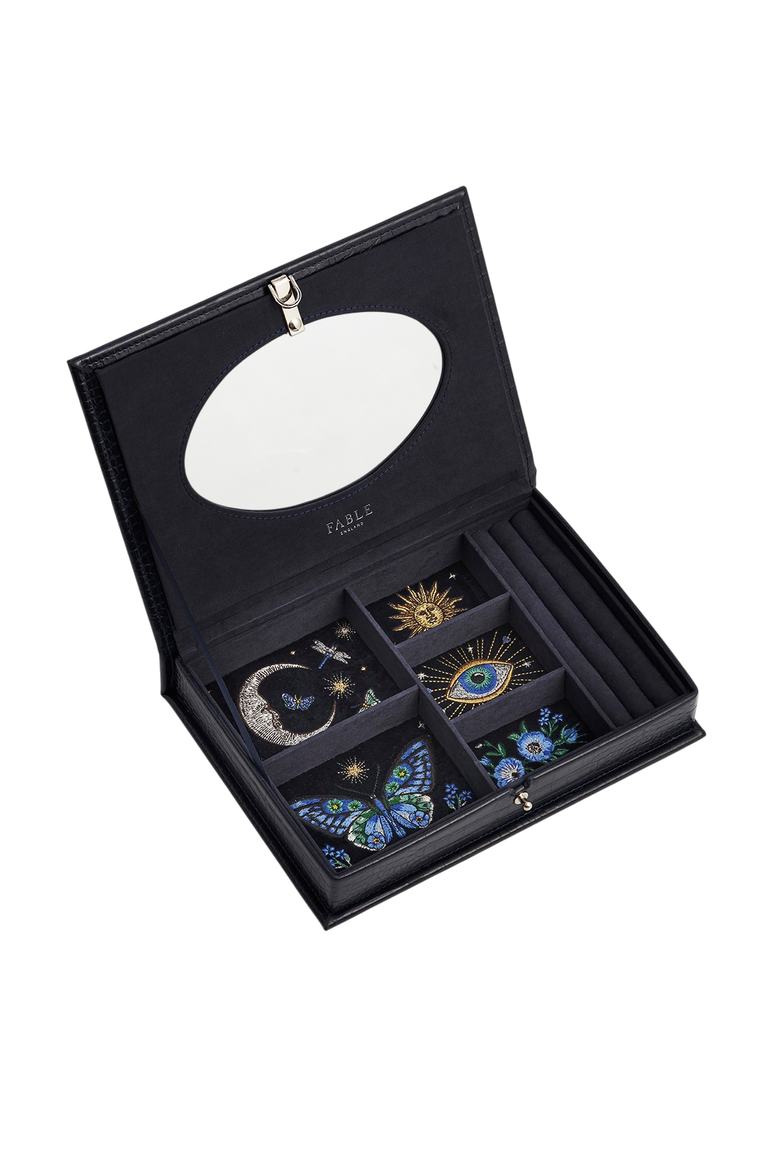 Night Sky Embroidered Large Croc Jewelry Box, Main, color, Navy