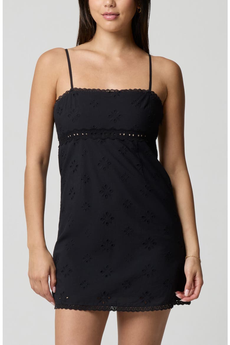 Square Neck Cotton Eyelet Minidress, Alternate, color, BLACK