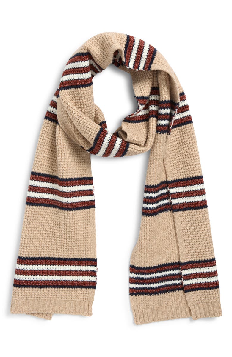Faherty Jackson Stripe Organic Cotton Blend Scarf, Main, color, Oatmeal Heather