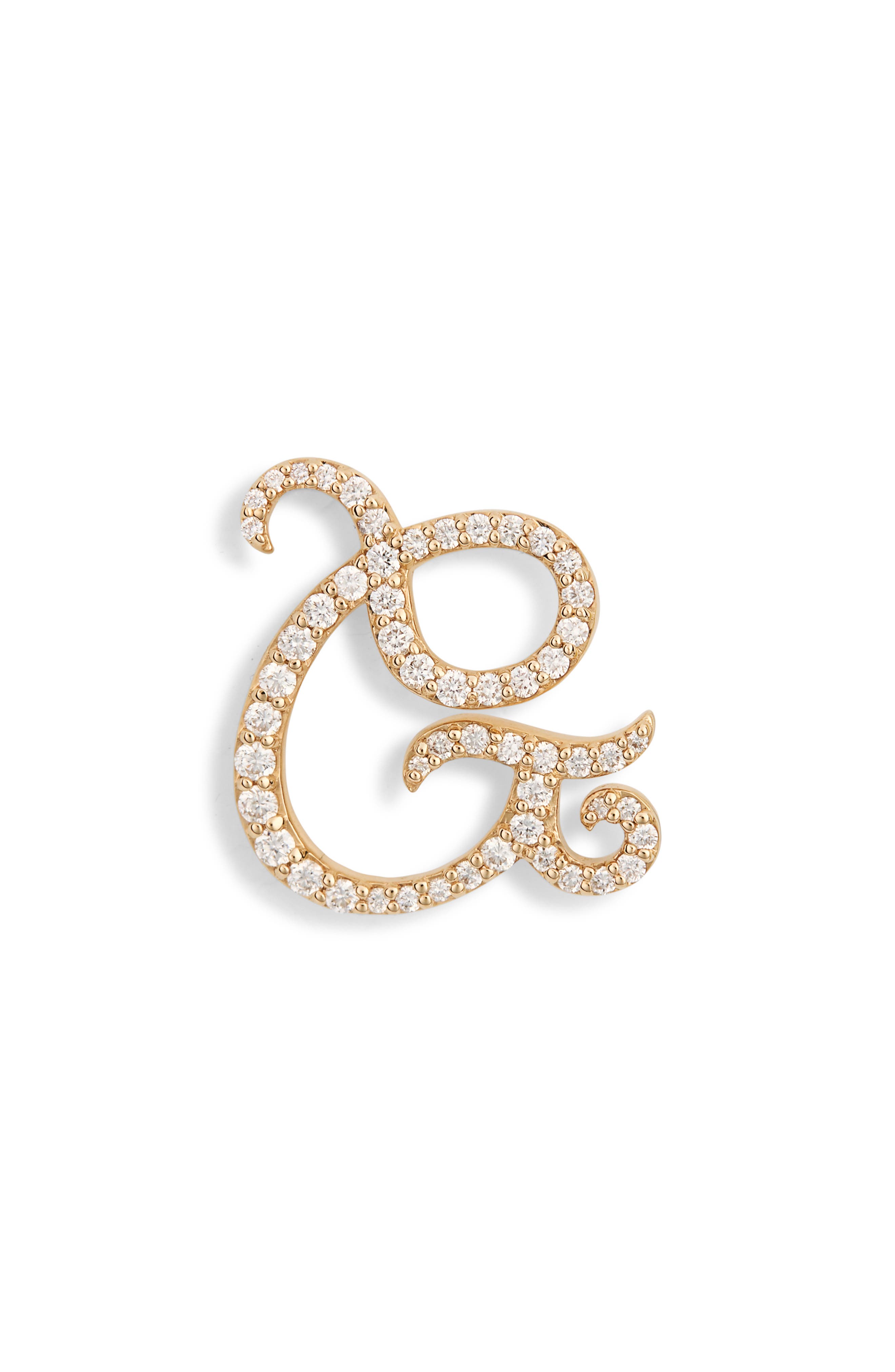 LANA 14K Gold Diamond Cursive Initial Stud Earring - 0.418ct.