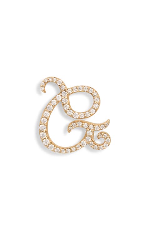 14K Gold Diamond Cursive Initial Stud Earring - 0.418ct.
