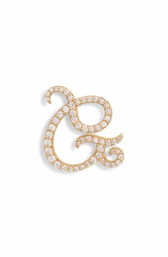 LANA 14K Gold Diamond Cursive Initial Stud Earring - 0.418ct.
