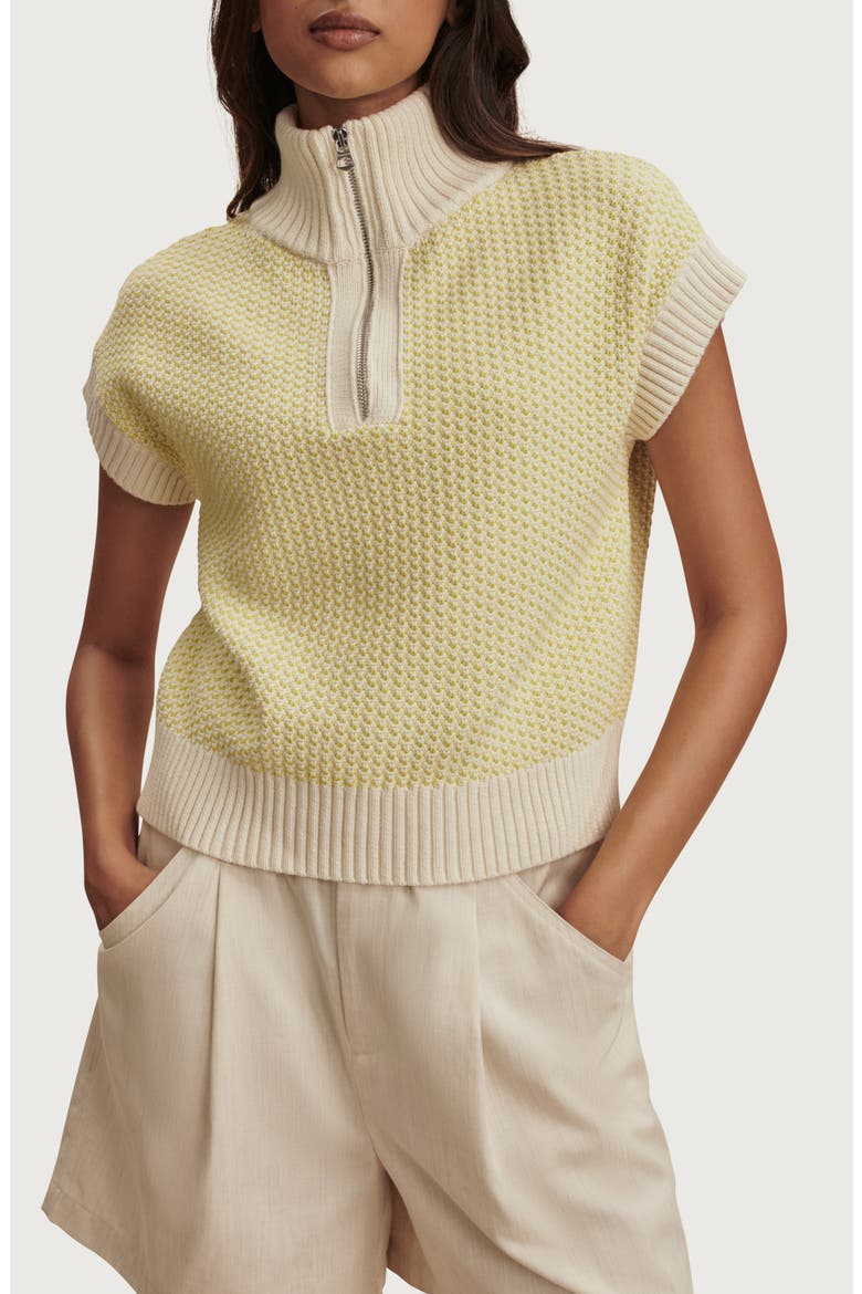 Fowley Quarter Zip Short Sleeve Sweater, Main, color, SNOW WHITE / LIMEADE