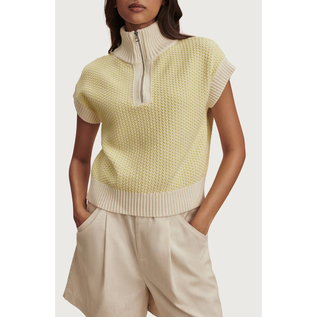 Varley Fowley Quarter Zip Short Sleeve Sweater in Snow White/limeade at Nordstrom, Size X-Large