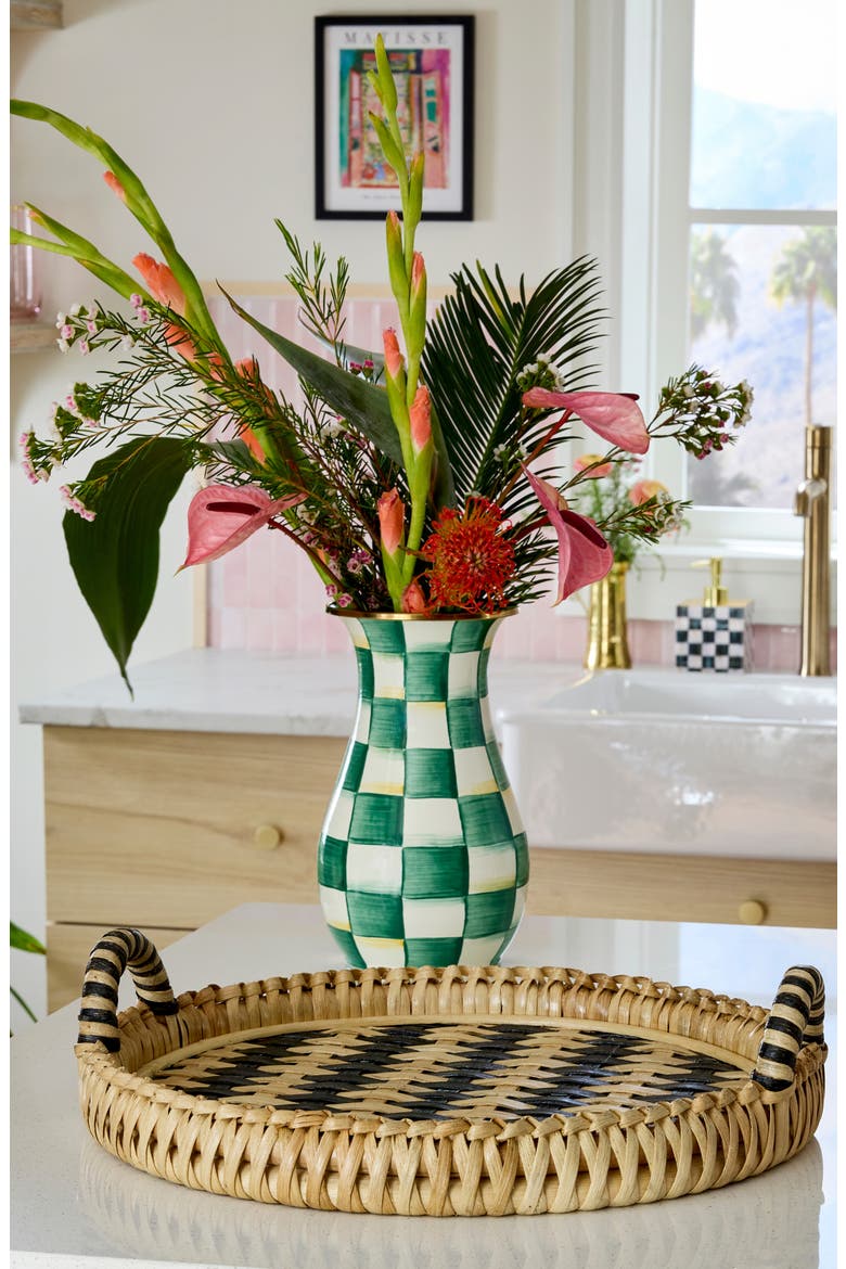 Emerald Check Enameled Steel Tall Vase, Alternate, color, EMERALD