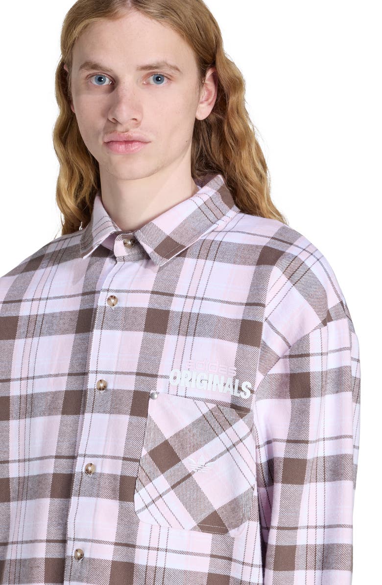 adidas Cotton Flannel Button-Up Shirt, Alternate, color, Clear Pink/ /