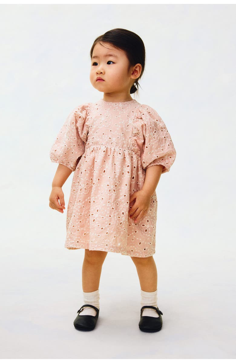 H&M Broderie Anglaise Cotton Dress, Alternate, color, Light Dusty Pink/Floral