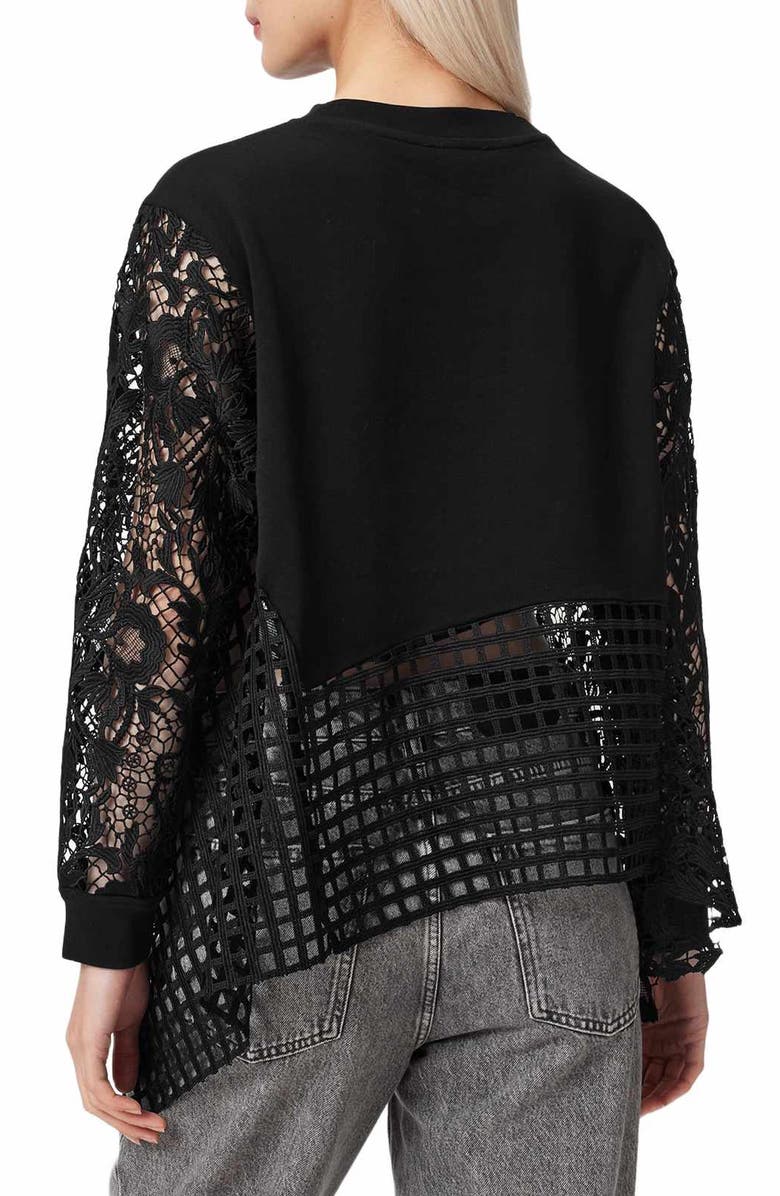 AllSaints Malorie Long Sleeve Lace Shirt, Alternate, color, Black