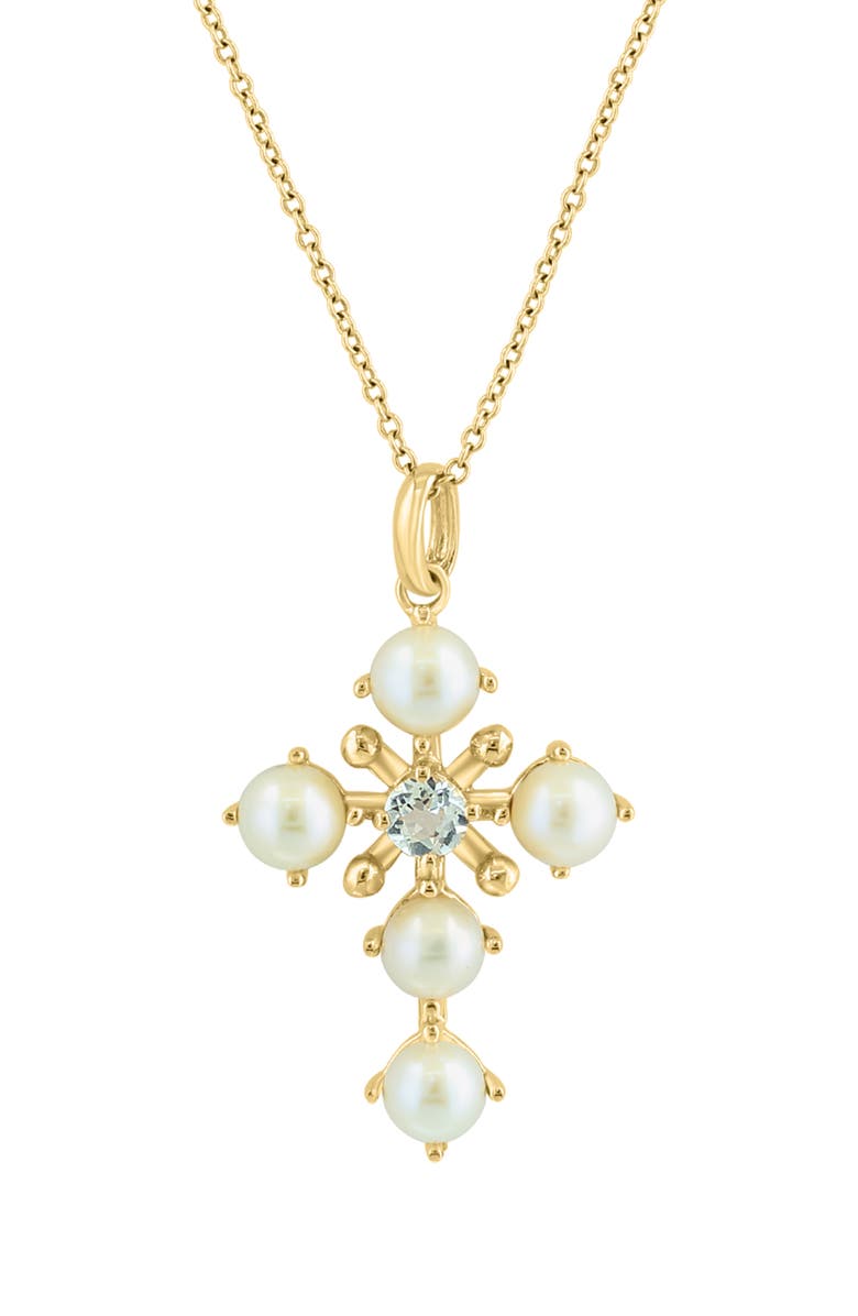 EFFY 14K Yellow Gold 4–5mm Freshwater Pearl & White Topaz Cross Pendant Necklace, Main, color,