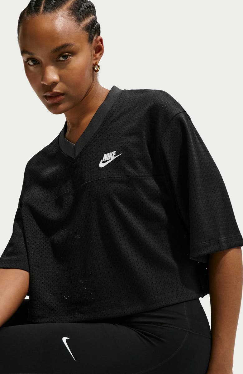 Nike Oversize Heritage Crop Mesh Jersey, Alternate, color, Black/ Anthracite/ Sail