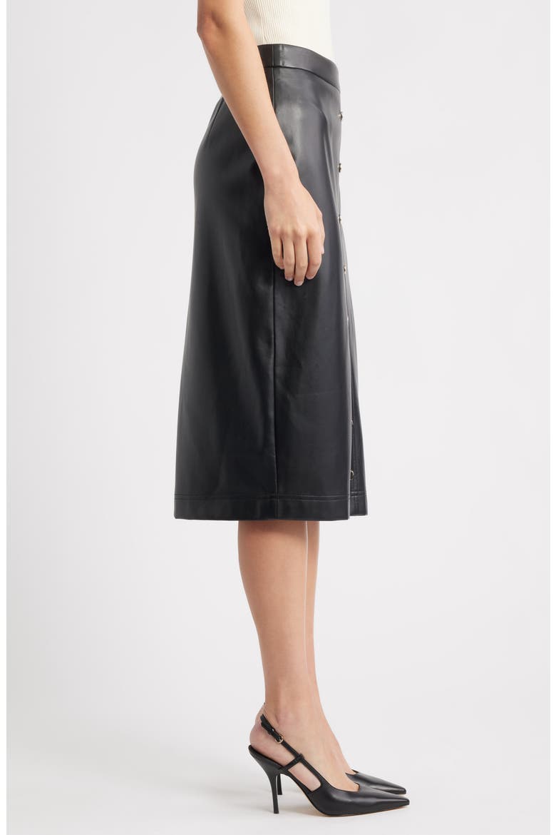The Emberly Faux Leather Midi Skirt, Alternate, color, NOIR