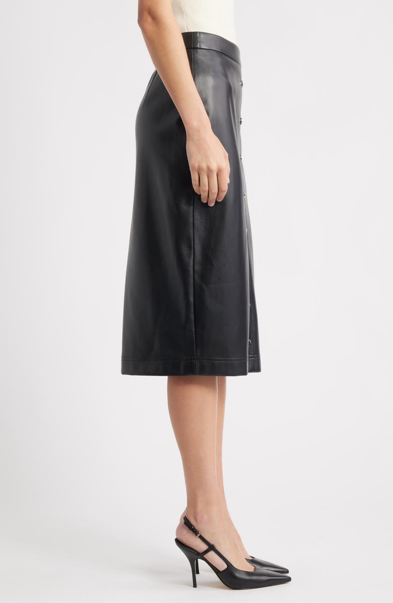 Elie Tahari The Emberly Faux Leather Midi Skirt, Alternate, color, Noir