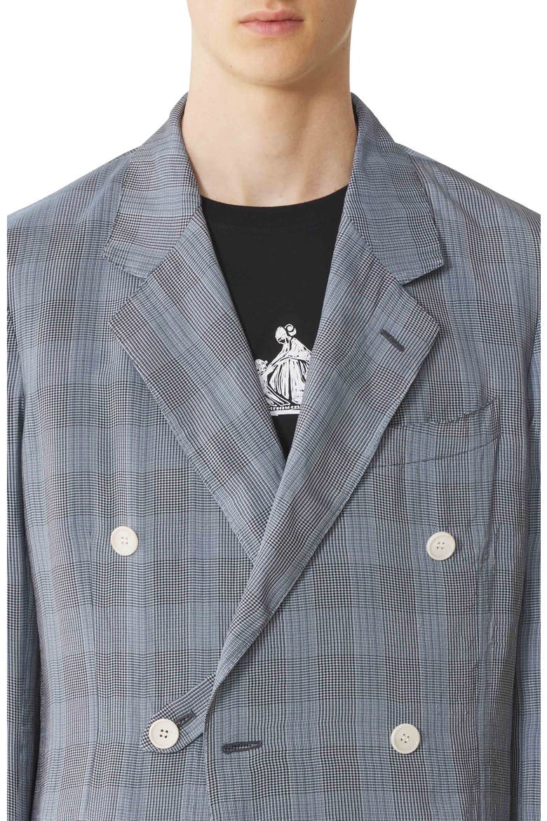 Double-Breasted Jacket In Viscose, Alternate, color, Checkered, Pale blue