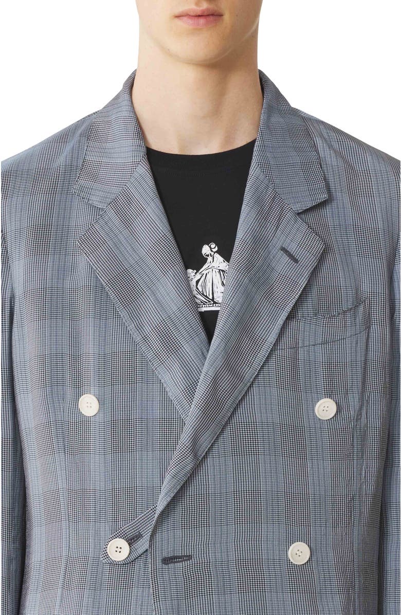 Lanvin Double-Breasted Jacket In Viscose, Alternate, color, Checkered, Pale Blue