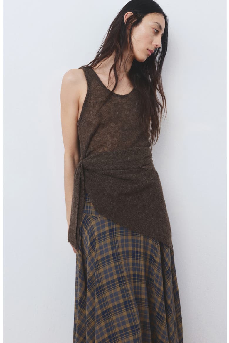 Falda Pika Check Midi Skirt, Alternate, color, BROWN