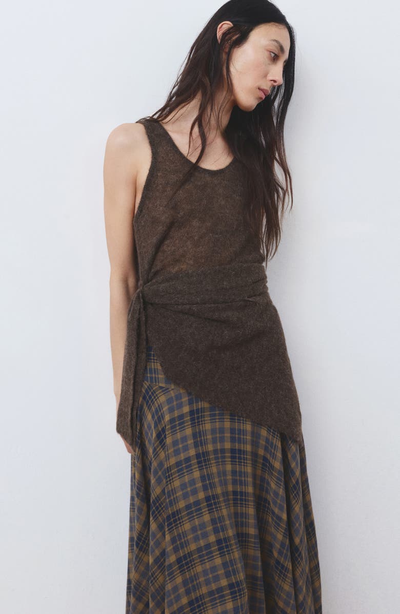 MANGO Falda Pika Check Midi Skirt, Alternate, color, Brown