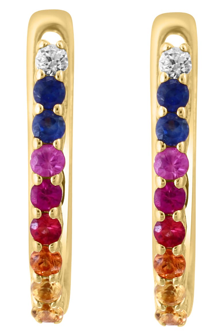 14K Gold Plated Sterling Silver Rainbow Sapphire Hoop Earrings, Alternate, color, GOLD MULTI