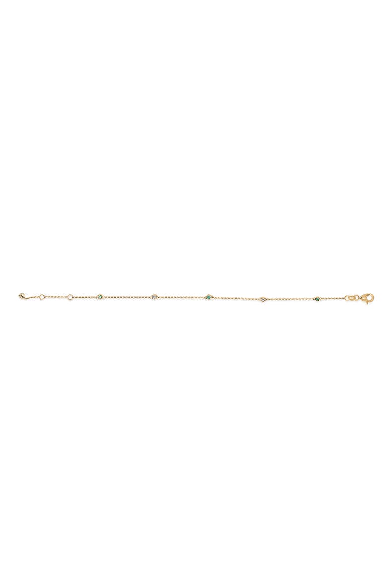 14K Yellow Gold Alternating Green Emerald and Diamond Bezel Station Chain Bracelet, Alternate, color, Yellow