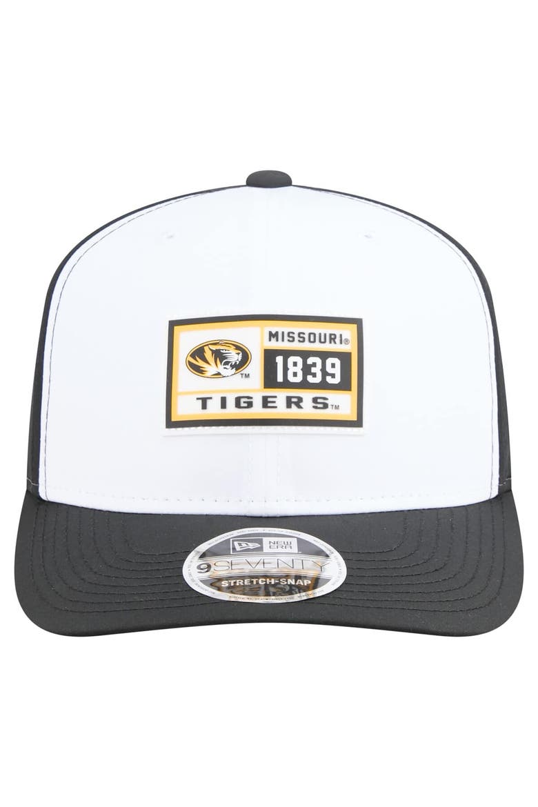 Men's New Era White/Black Missouri Tigers Perforated Patched 9SEVENTY Adjustable Hat, Alternate, color, White