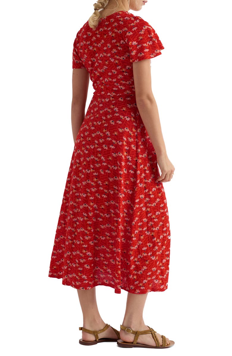 Seasalt Cornwall Chateaux Floral Organic Cotton Midi Dress, Alternate, color, Echinacea Stems Tomato