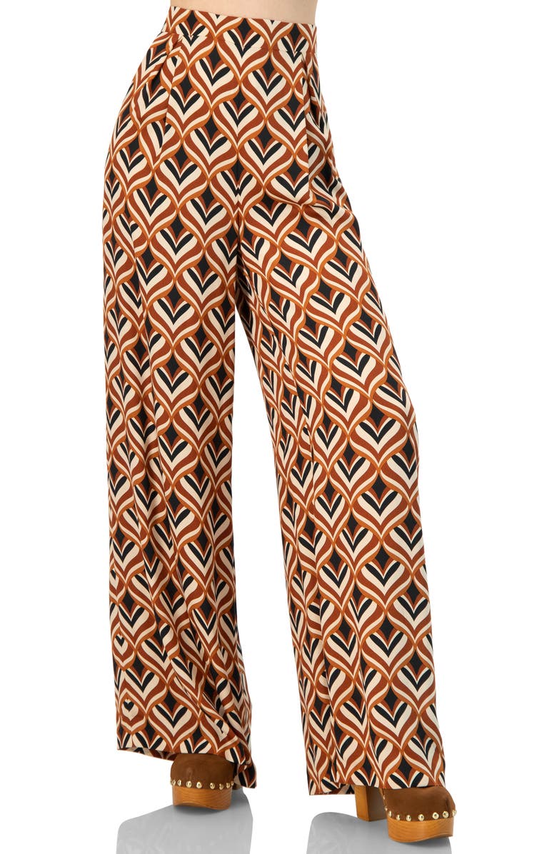 IVONNE Geometric Wide Leg Printed Pants with Side Zipper, Alternate, color, Multi-Brown