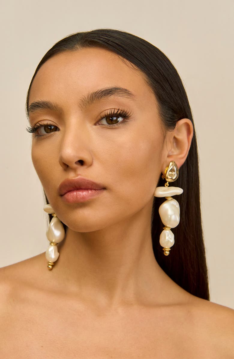 Cult Gaia Fabbie Faux Pearl Linear Drop Earrings, Alternate, color, Pearl