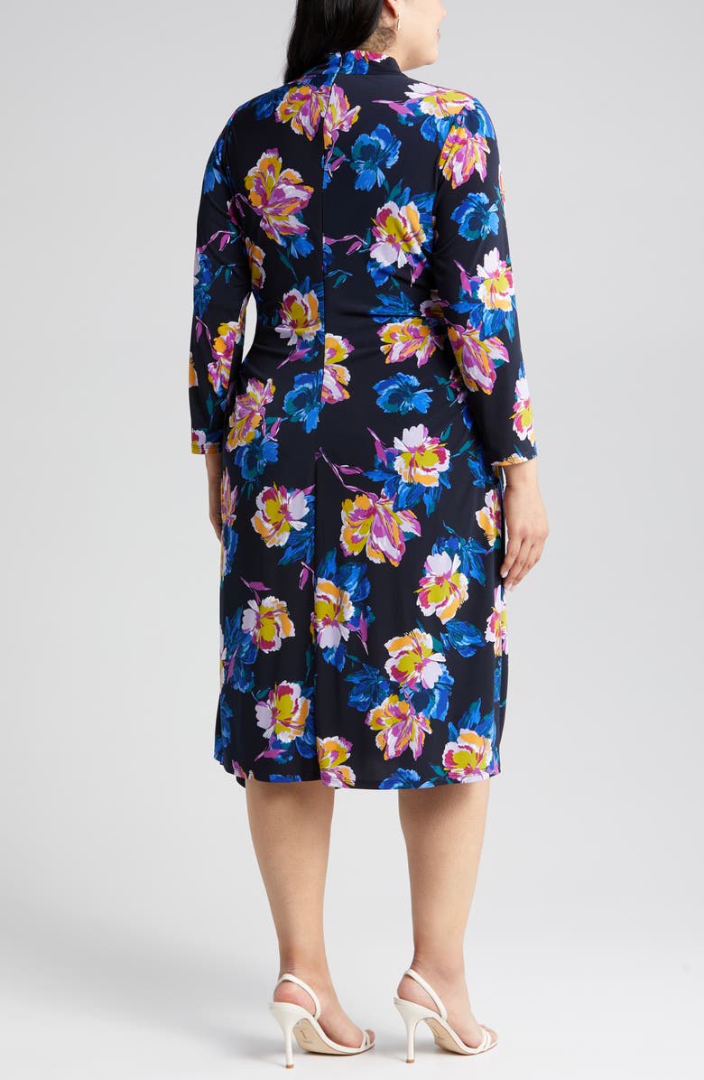 Maggy London Floral Print Ruched Mock Neck Long Sleeve Dress, Alternate, color,