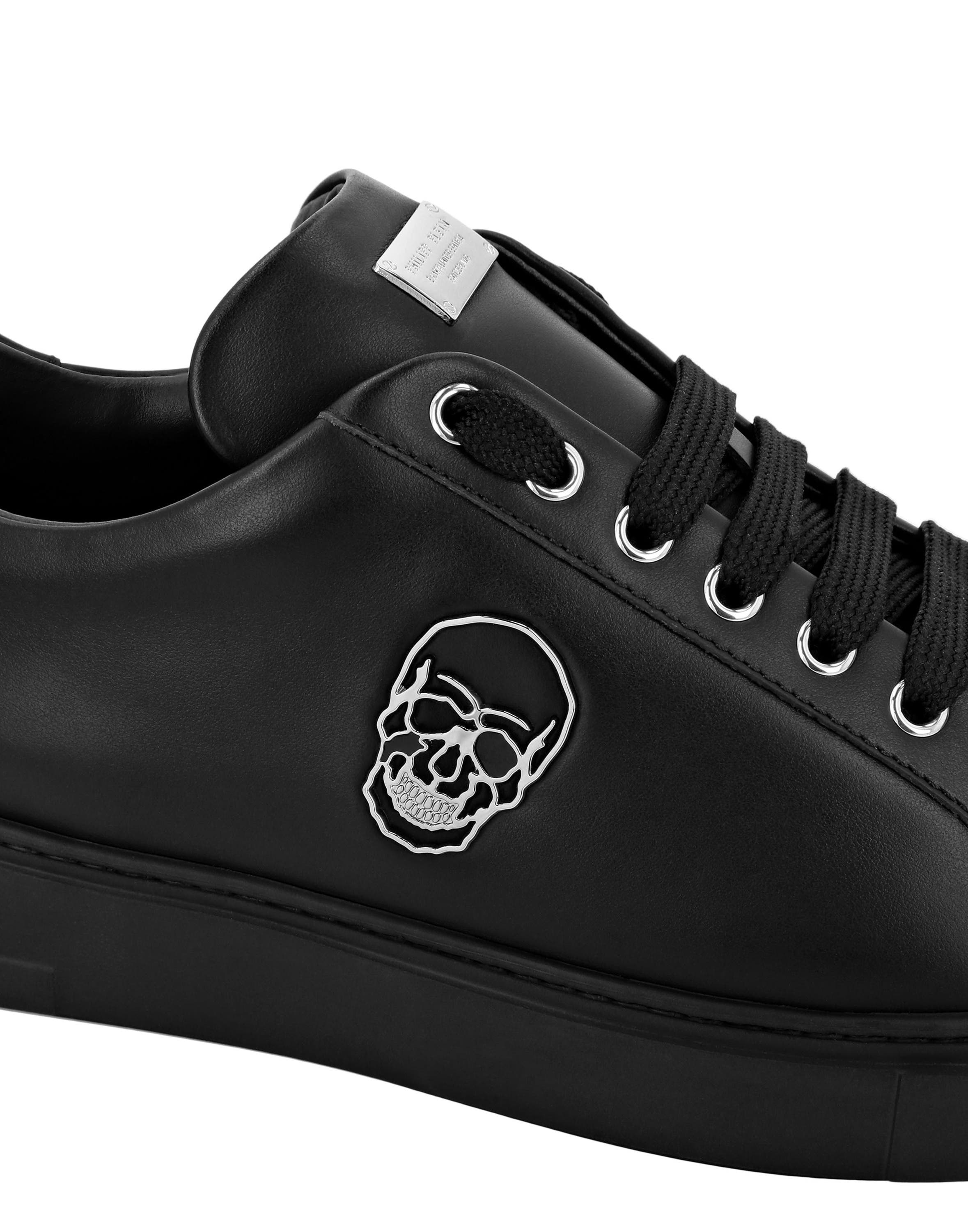 Nappa Leather Lo-Top Sneakers Skull Unisex, Alternate, color, black/black
