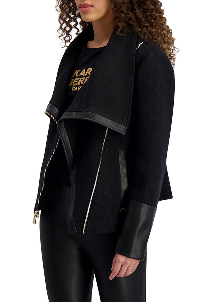 Wool Blend & Faux Leather Asymmetric Jacket, Alternate, color, BLACK