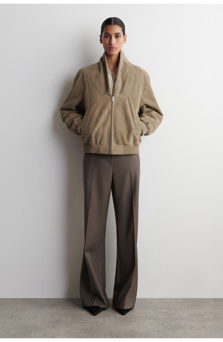 COS Shawl-collar Suede Bomber Jacket, Main, color, Beige