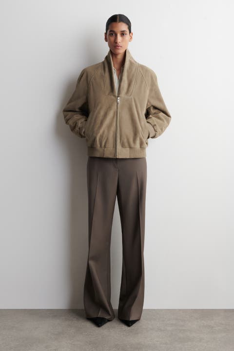 Shawl-collar Suede Bomber Jacket