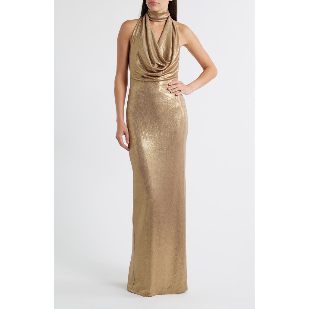 Black Halo Eulalaia Metallic Body-con Gown In Gold