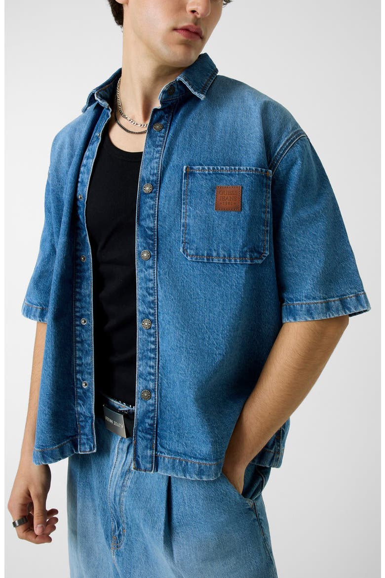 Oversize Crop Stretch Cotton Denim Shirt, Alternate, color, GCLM-OPEN