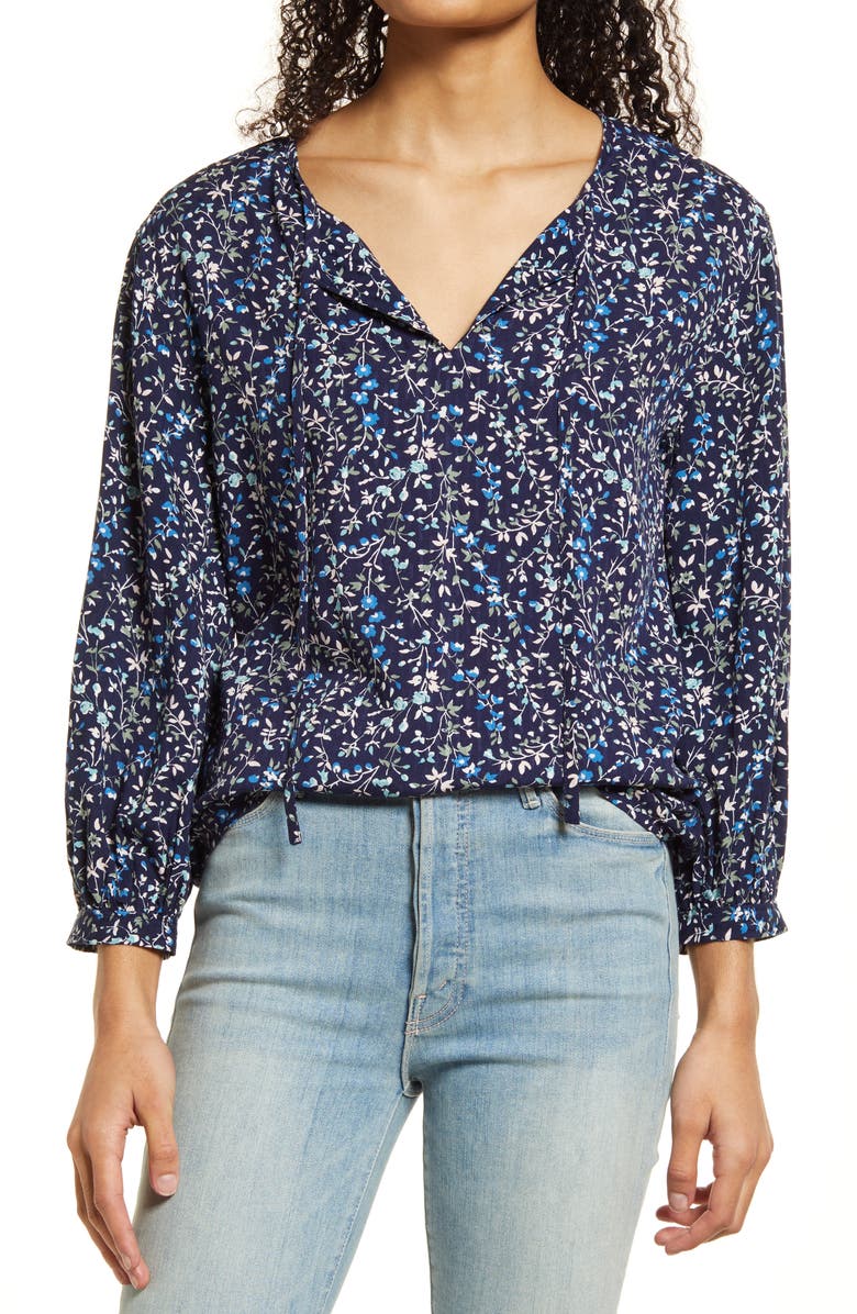 Caslon<sup>®</sup> Floral Split Neck Shirt, Main, color,