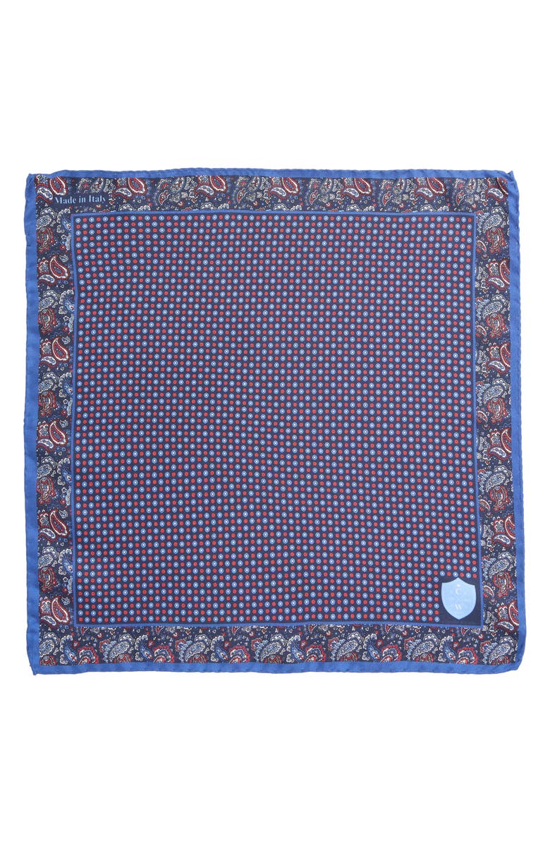 CLIFTON WILSON Paisley Silk Pocket Square, Alternate, color, Blue