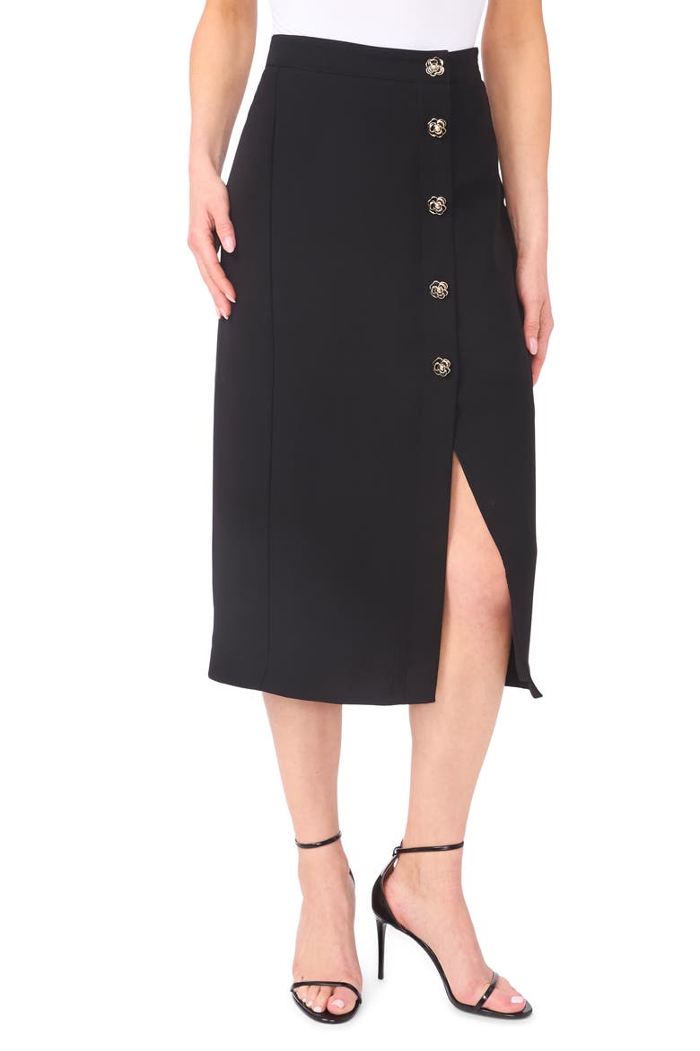 Floral Button Crepe Skirt, Main, color, RICH BLACK