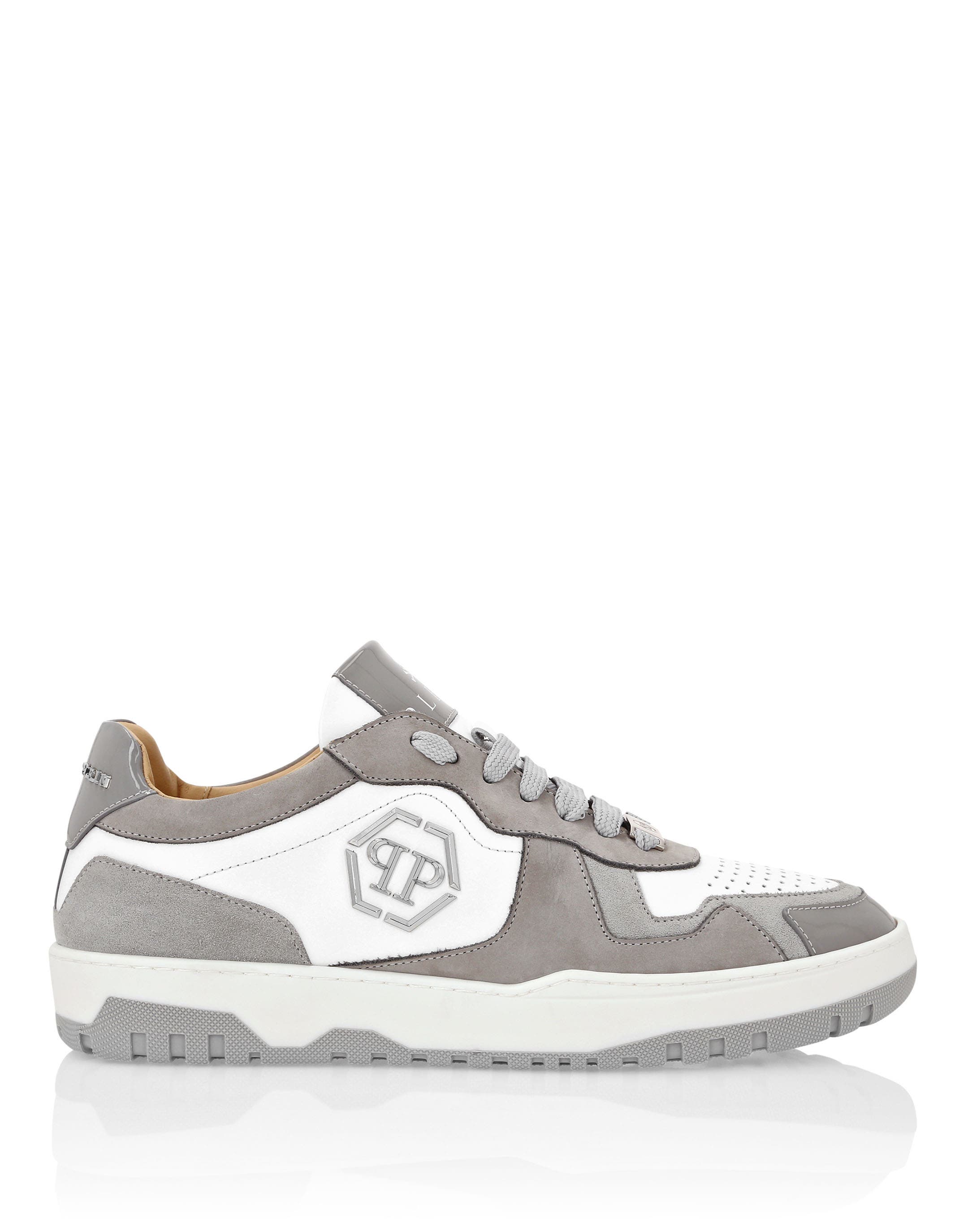 Mix Leather Lo-Top Sneakers Techno Unisex, Alternate, color, white/grey