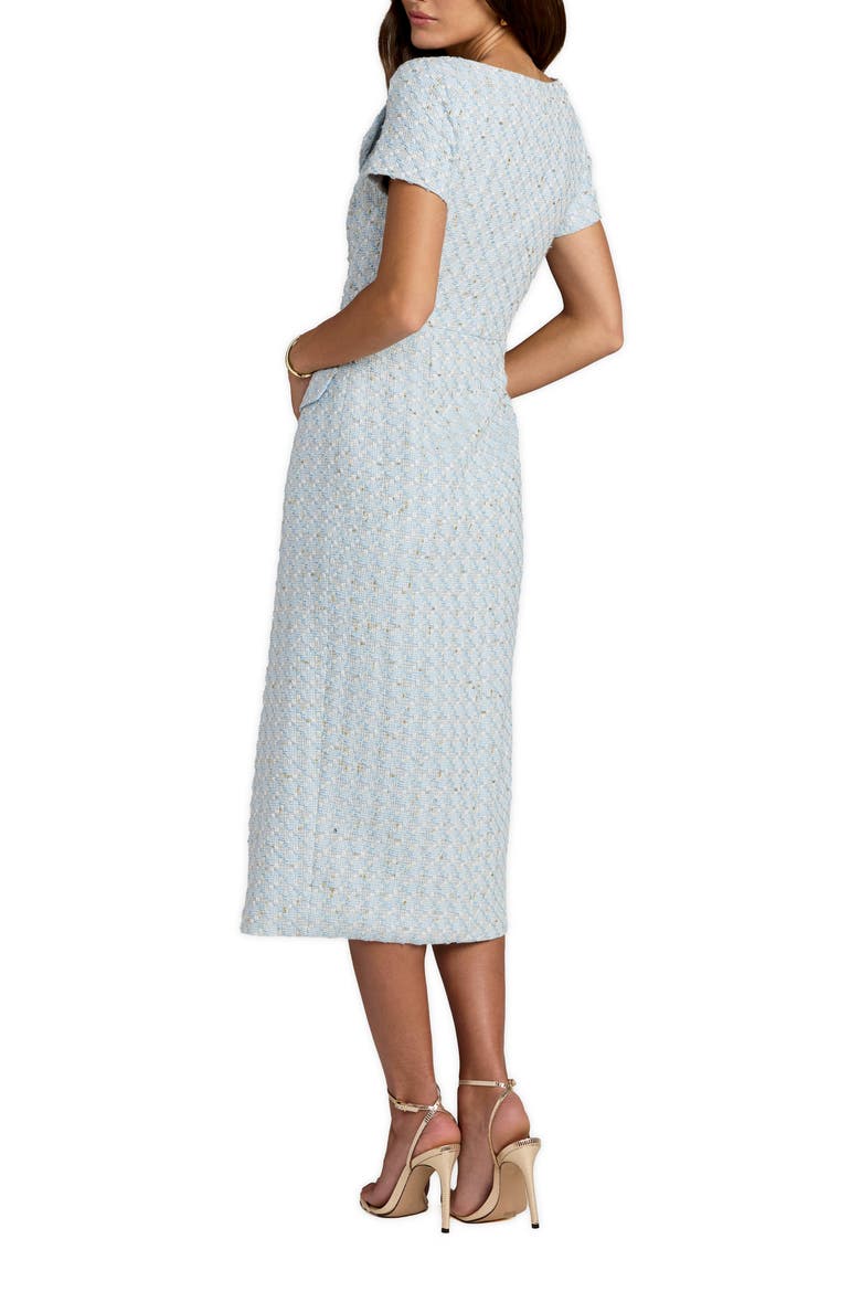 Bouclé Cap Sleeve Belted Fitted Midi Dress, Alternate, color, Powder Blue