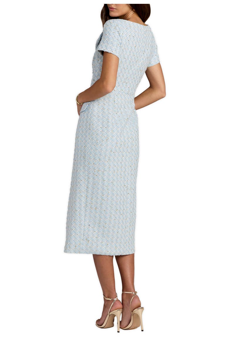 Mac Duggal Bouclé Cap Sleeve Belted Fitted Midi Dress, Alternate, color,