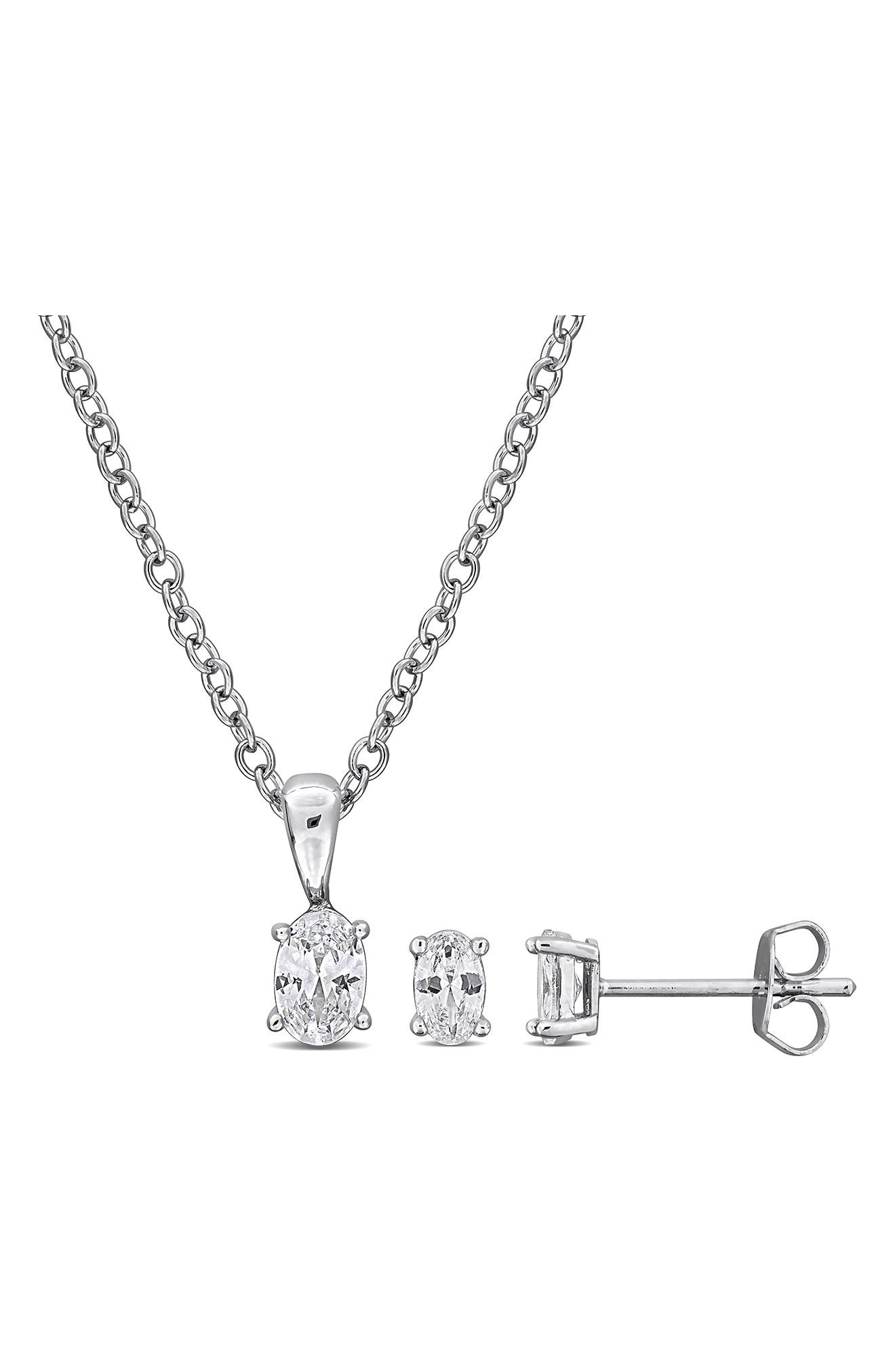 DELMAR Oval Cut Cubic Zirconia Earrings & Necklace Set