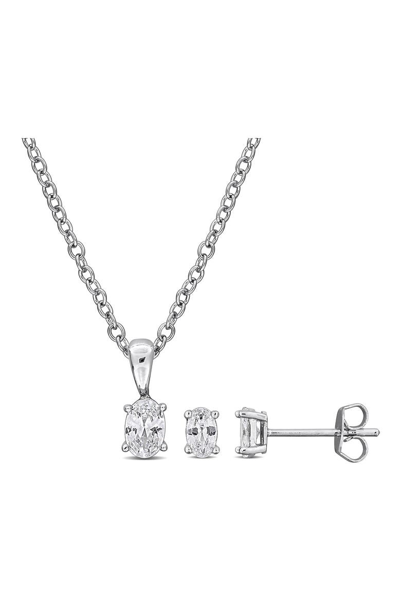 Oval Cut Cubic Zirconia Earrings & Necklace Set, Main, color, WHITE