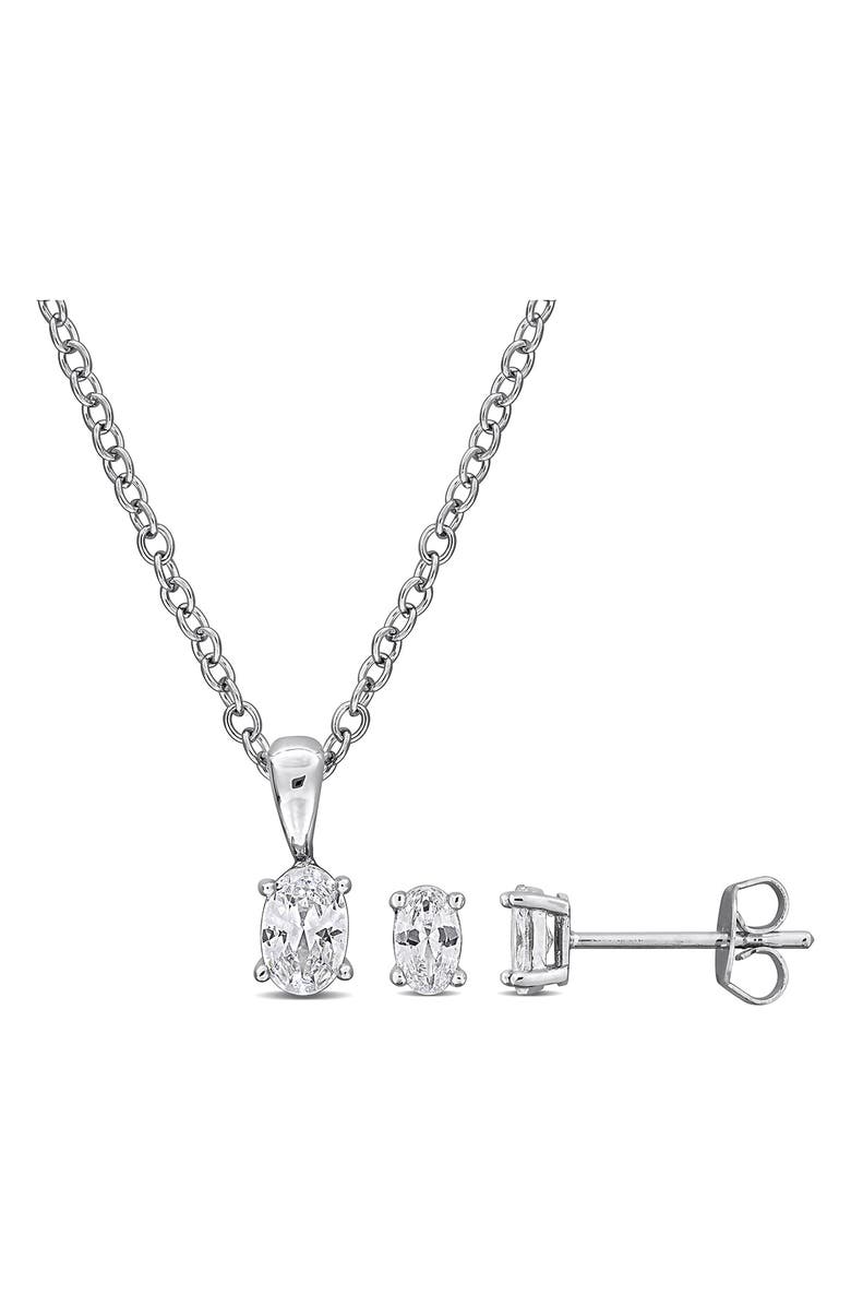 DELMAR Oval Cut Cubic Zirconia Earrings & Necklace Set, Main, color, White
